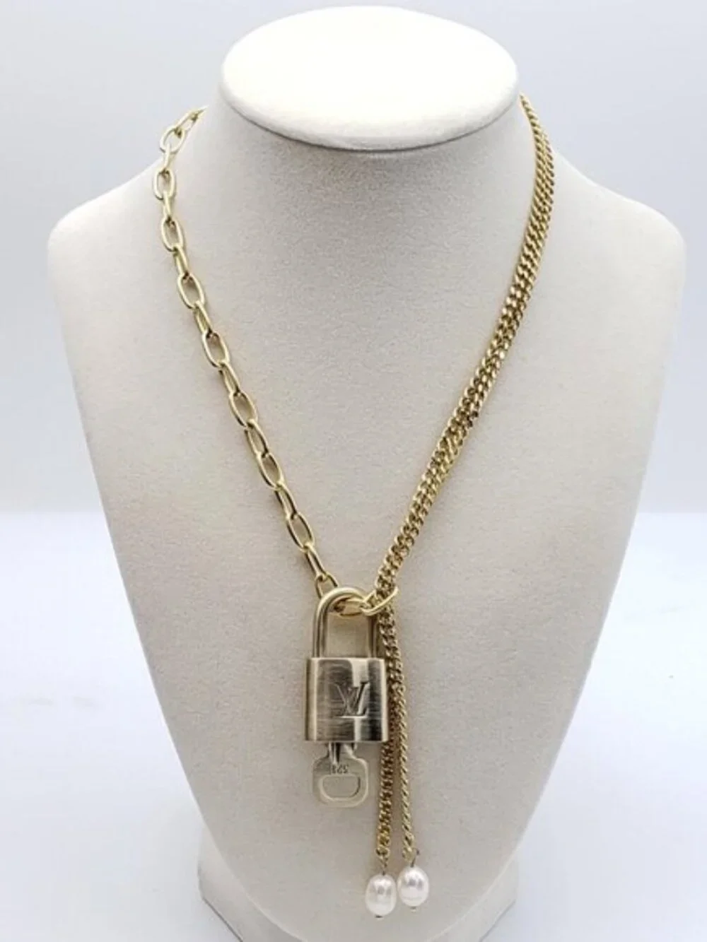 Stainless Steel Gold-Plated Necklace with Authentic Louis Vuitton Padlock